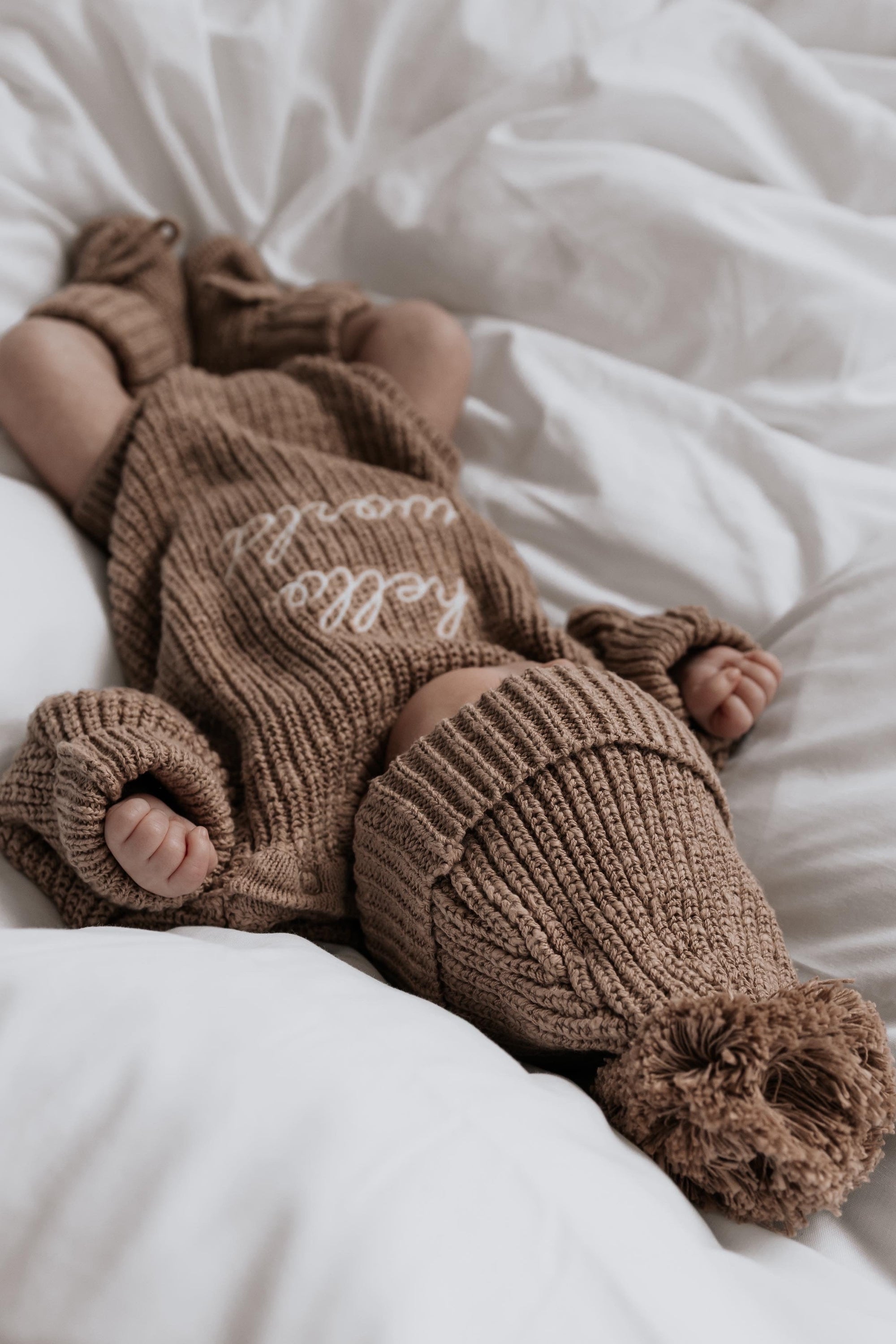 “Hello World” Romper | Teddy Brown